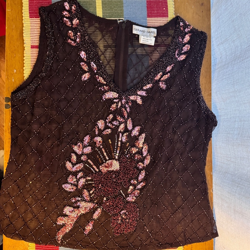 Gerard Darel Brown and Pink Embellished silk Blouse - size 42
